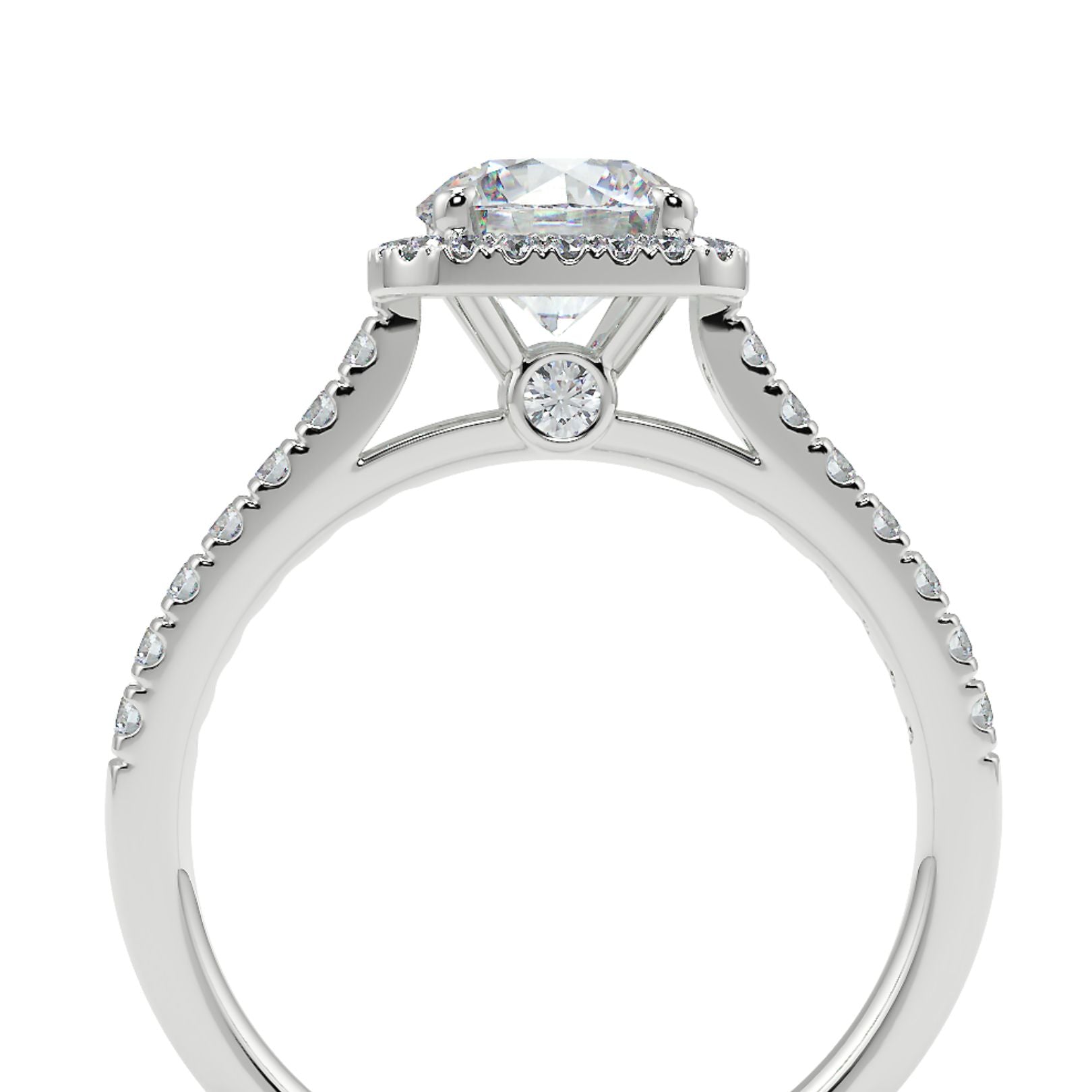 1–2 Carat Round Lab Grown Diamond Solitaire Cushion Halo Ring | Pavé Band | IGI Certified | 18K White Gold