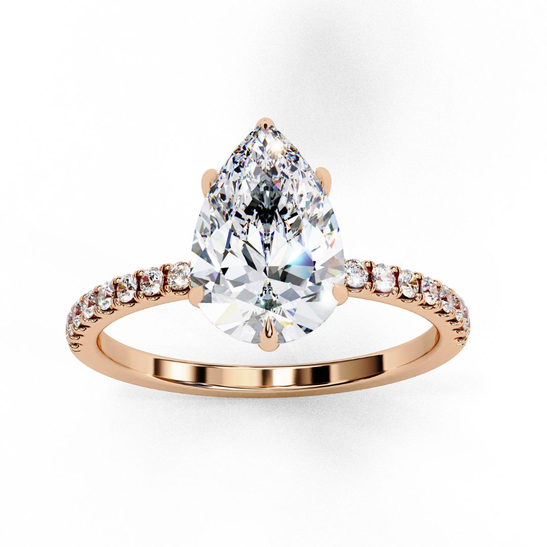 1–5 Carat Pear Cut Lab Grown Diamond Solitaire Ring with Hidden Halo in 18K Gold