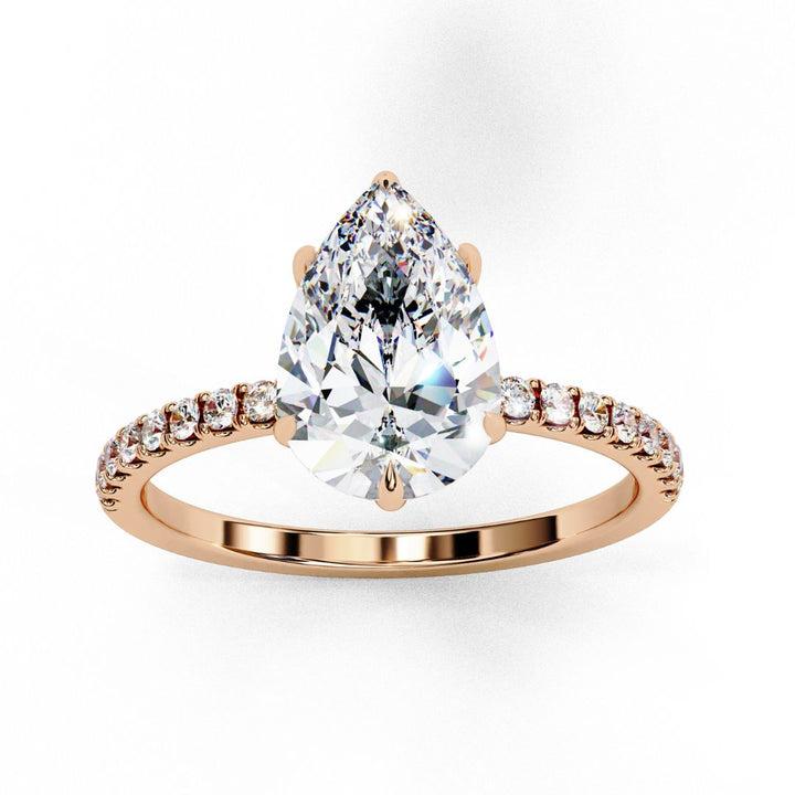 Pear-Cut Solitaire Diamond Ring with Pave Diamonds