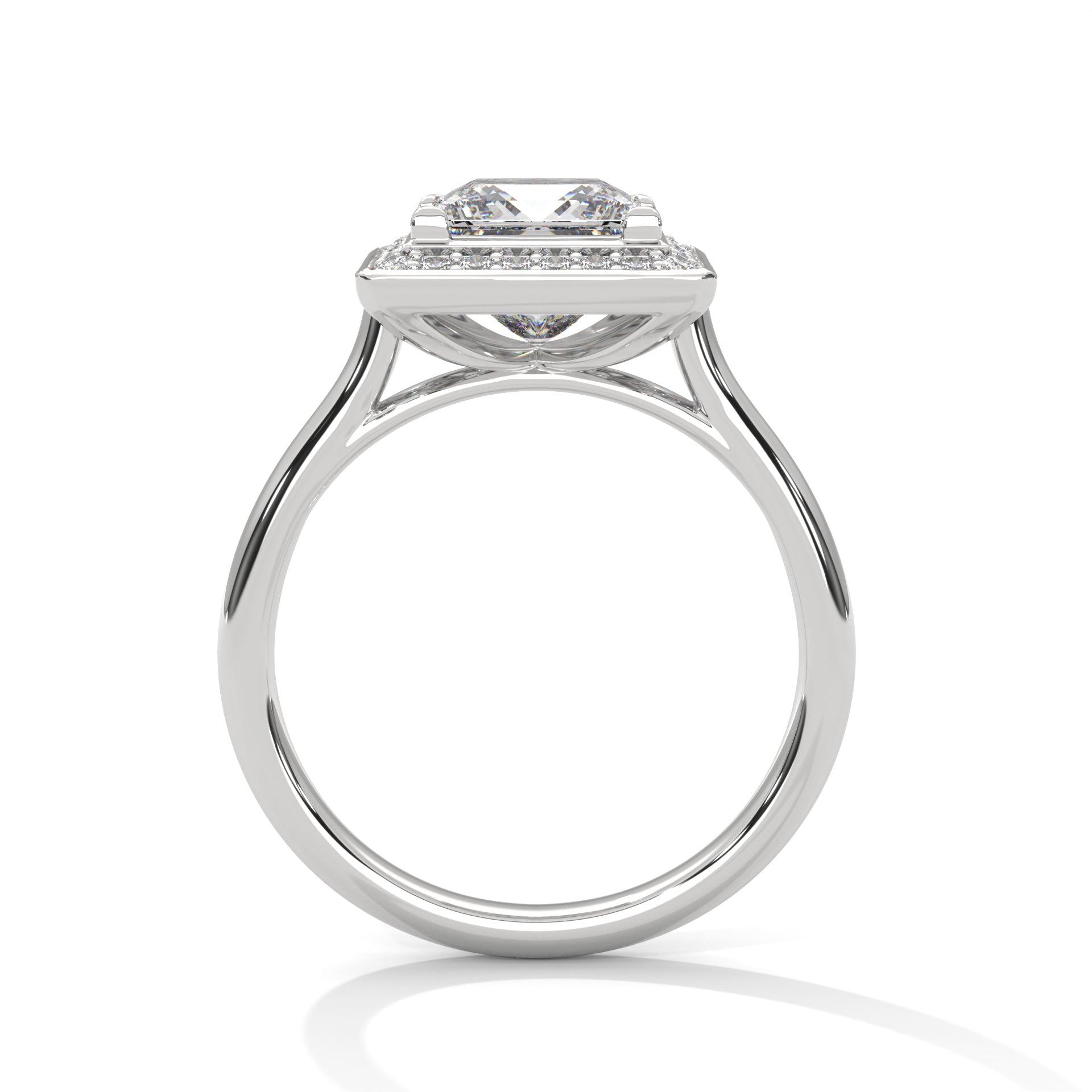 1–3 Carat Princess Lab Grown Diamond Halo Engagement Ring – Four Prong Setting with Plain Band in 18K Gold