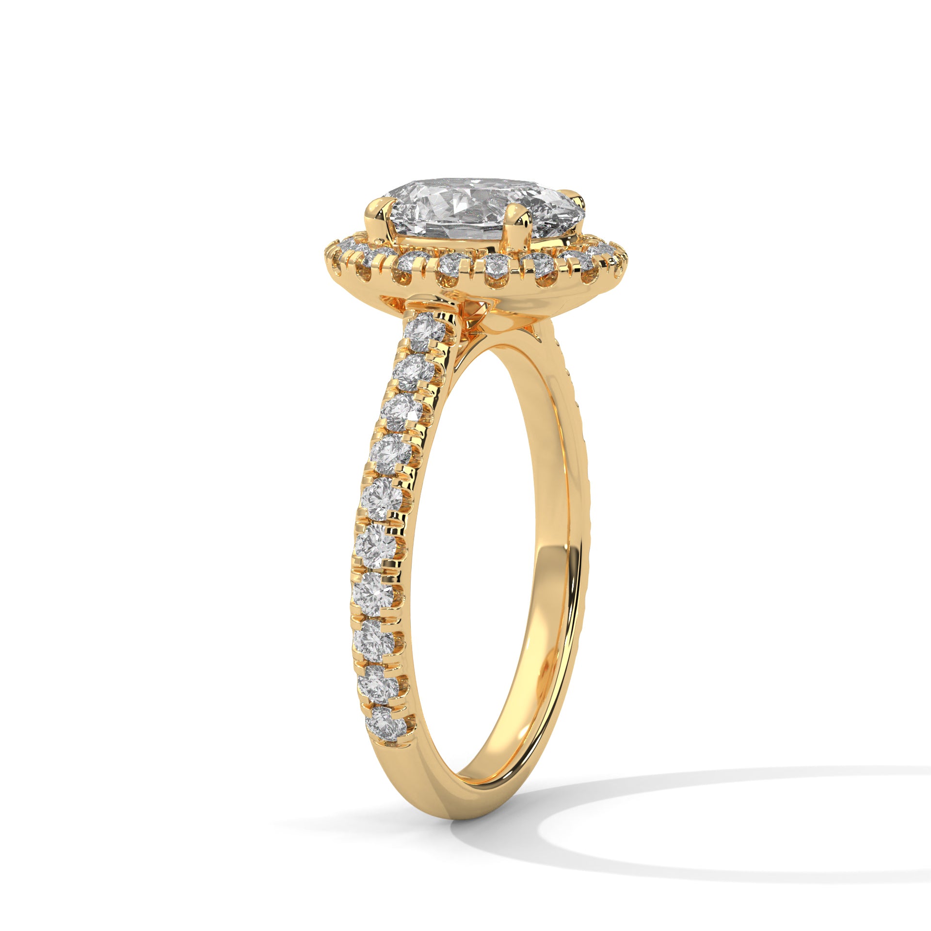 1–3 Carat Oval Lab Grown Diamond Solitaire Halo Engagement Ring – Pavé Band, 18K Gold