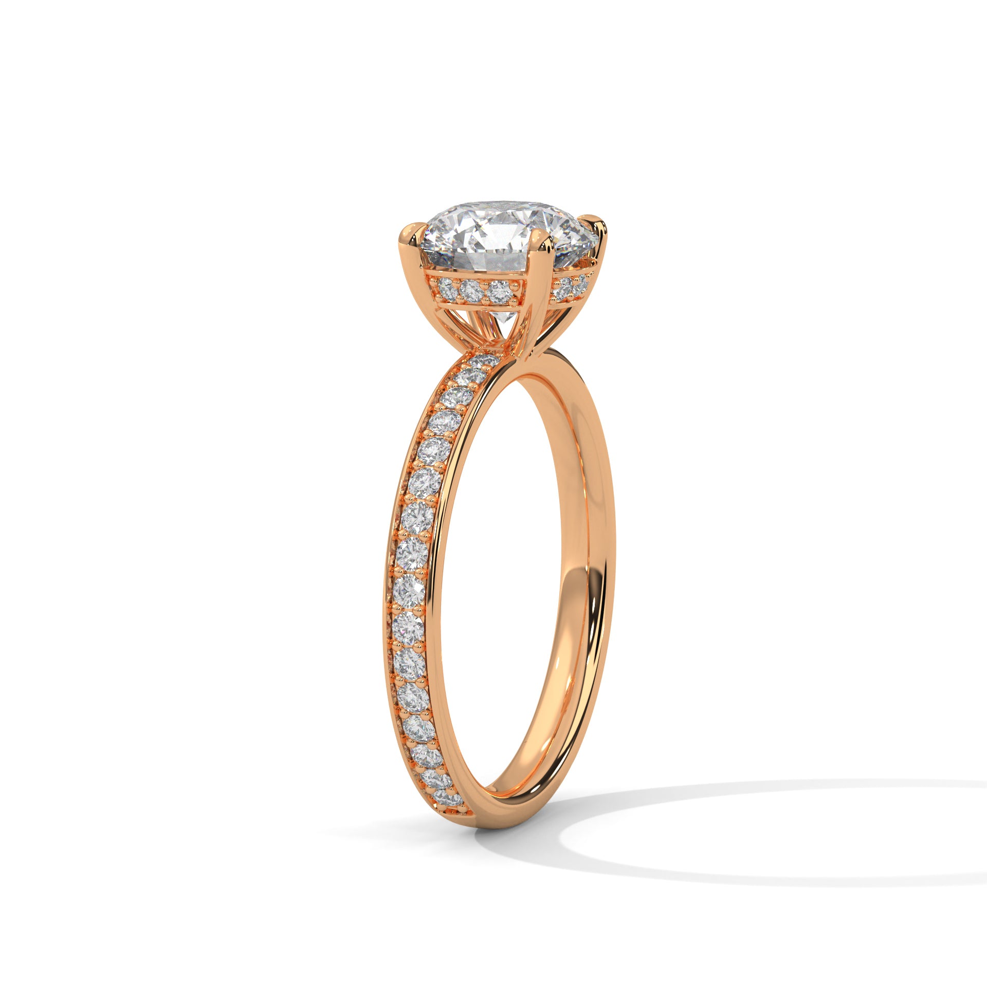 1-3 Carat Round Lab Grown Diamond Solitaire Ring – Pave Setting with Hidden Halo | 18K Gold