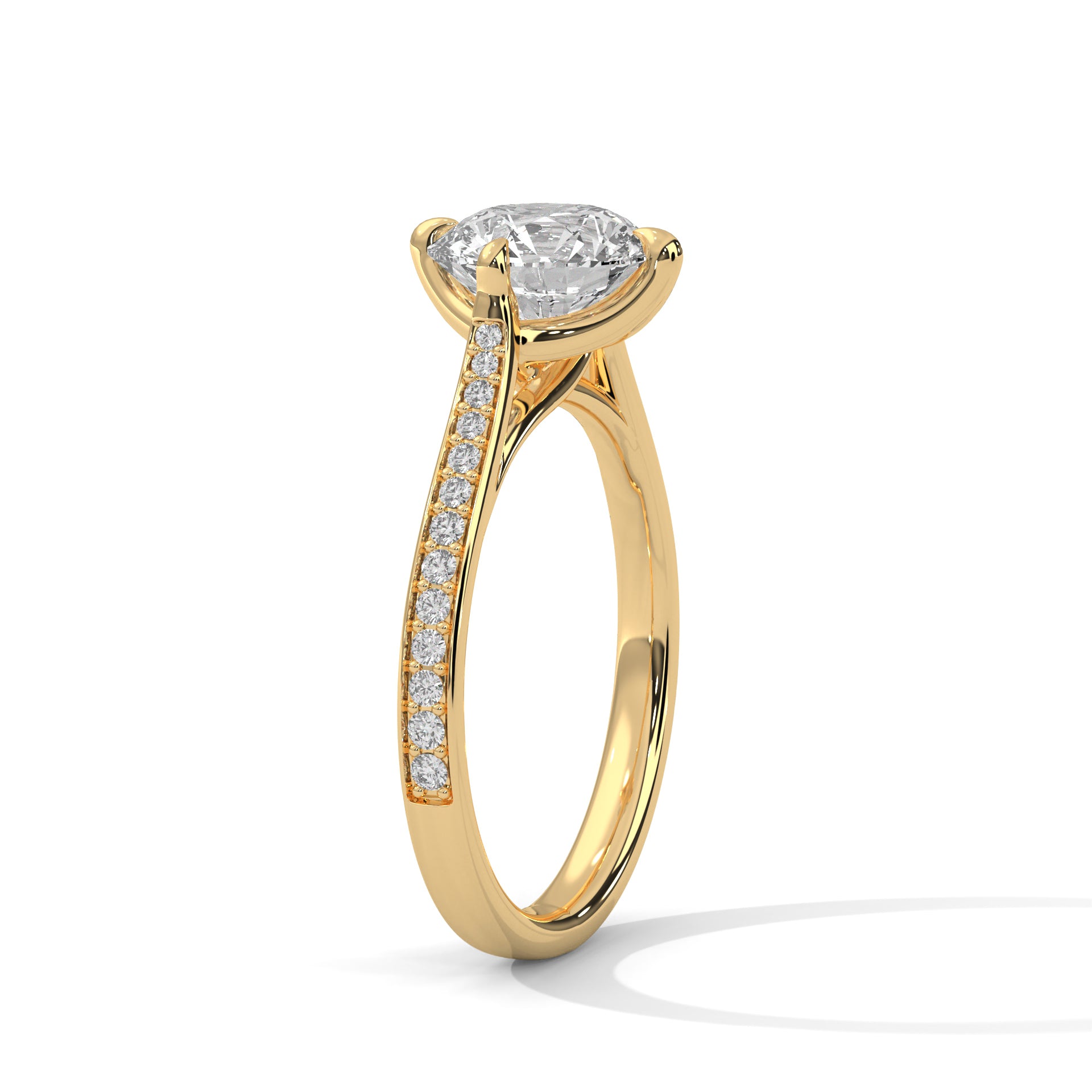 1–3 Carat Round Lab Grown Diamond Solitaire Ring with Pavé Diamond Band – 18K Gold