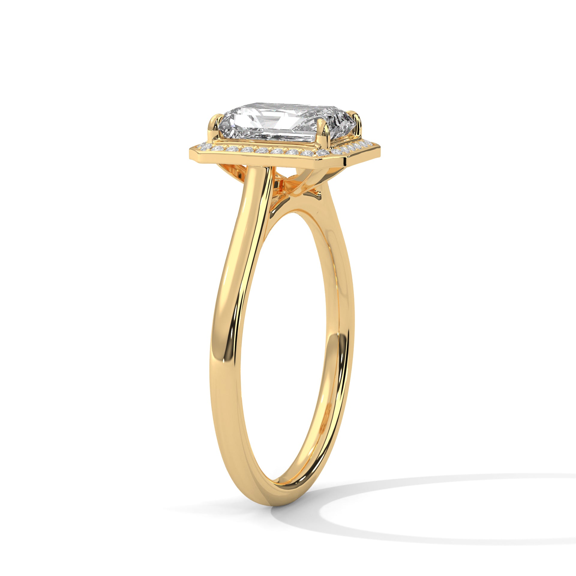 1–3 Carat Emerald Cut Lab Grown Diamond Solitaire Halo Ring – 18K White, Yellow, or Rose Gold