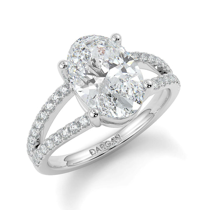 Oval-Cut Lab-Grown Diamond Ring with Pave Split Band