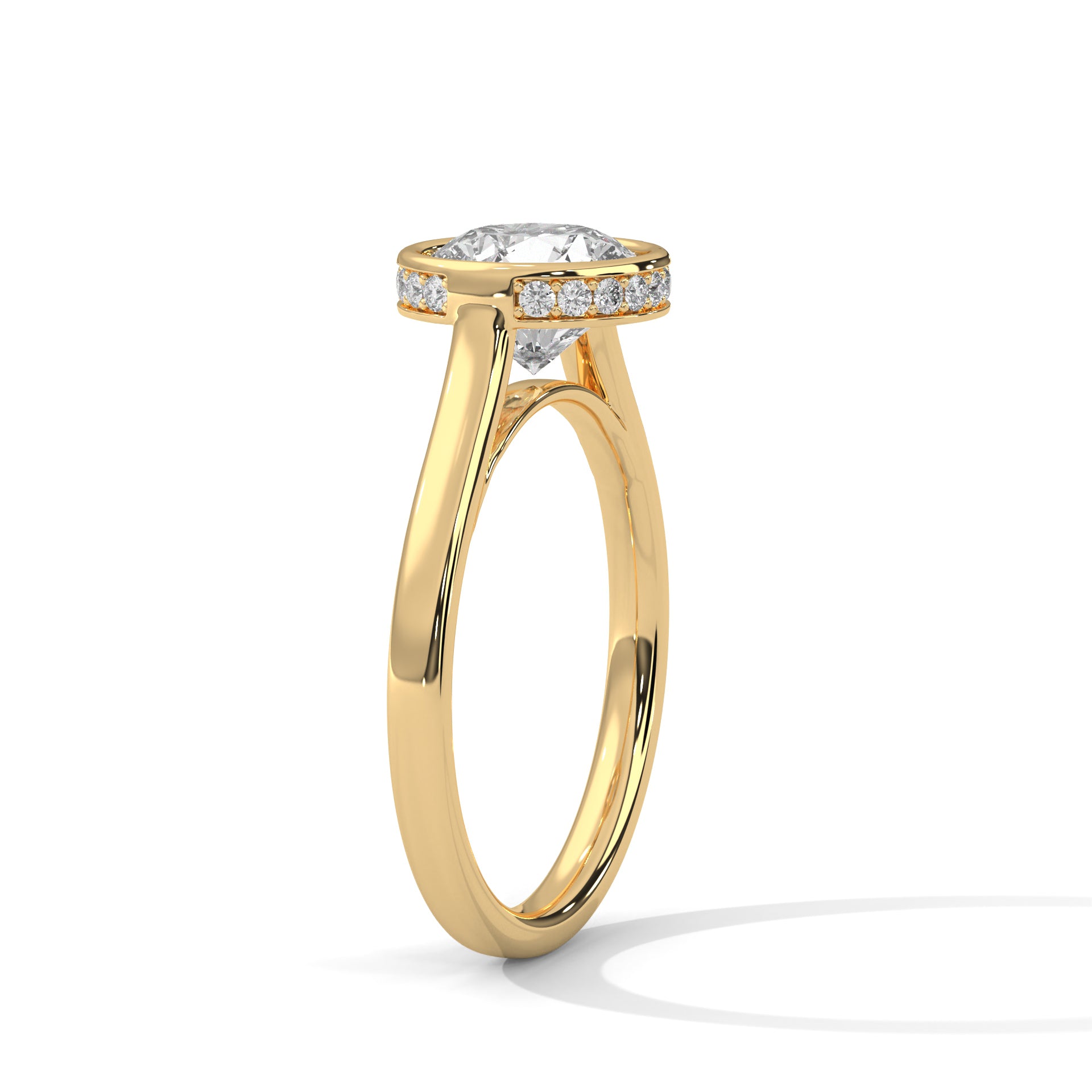 1–2 Carat Round Lab Grown Diamond Solitaire Ring with Hidden Halo | Bezel Setting