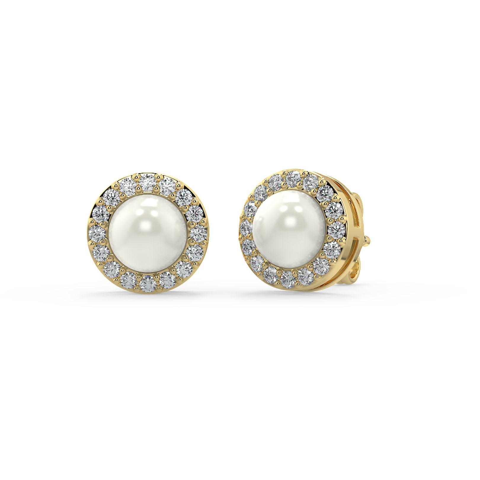 5mm Pearl & Lab-Grown Diamond Halo Stud Earrings in 18K White, Yellow & Rose Gold