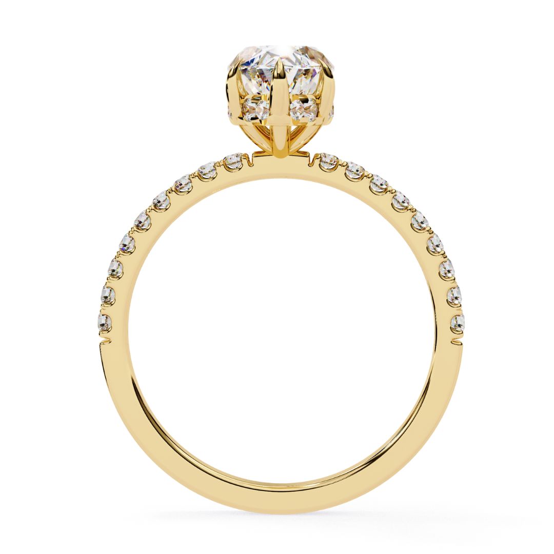 1–5 Carat Marquise Cut Lab Grown Diamond Solitaire Ring with Hidden Halo in 18K Gold | Pavé Band