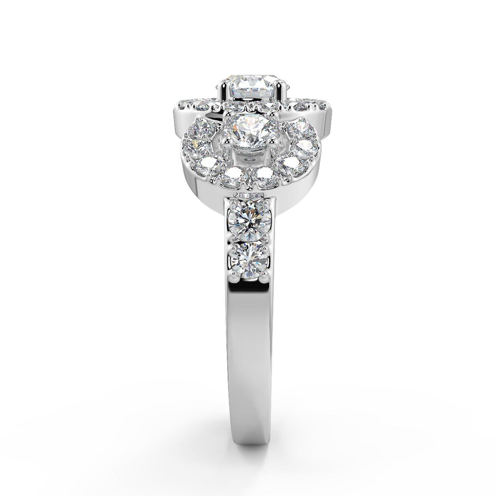 Lab Grown Diamond Multi-Halo Trilogy Trinity Ring | Triple Round Design | IGI Certified | 18K White Gold