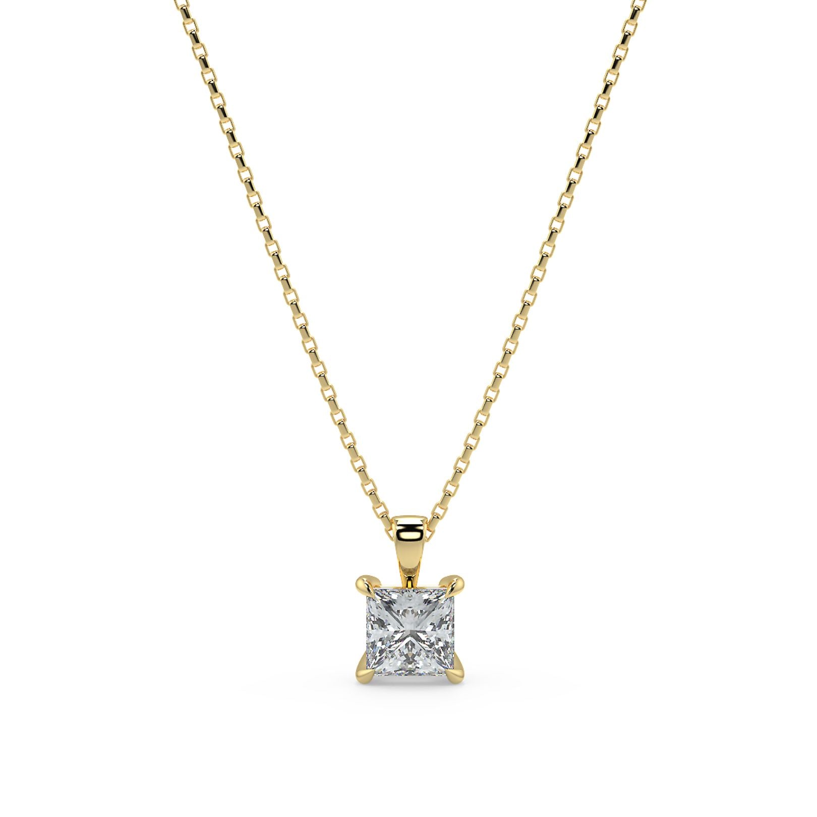 Princess Cut Lab-Grown Diamond Solitaire Pendant Necklace with Chain | 18K Gold | 0.50–3 Carats