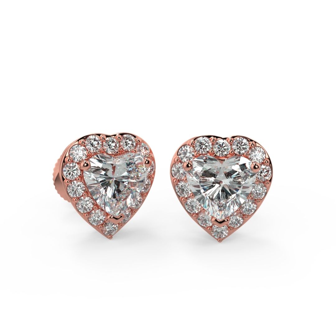 Heart-Shaped Halo Lab-Grown Diamond Stud Earrings