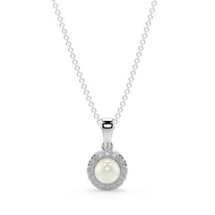 5mm Pearl & Lab-Grown Diamond Halo Pendant in 18K White, Yellow & Rose Gold