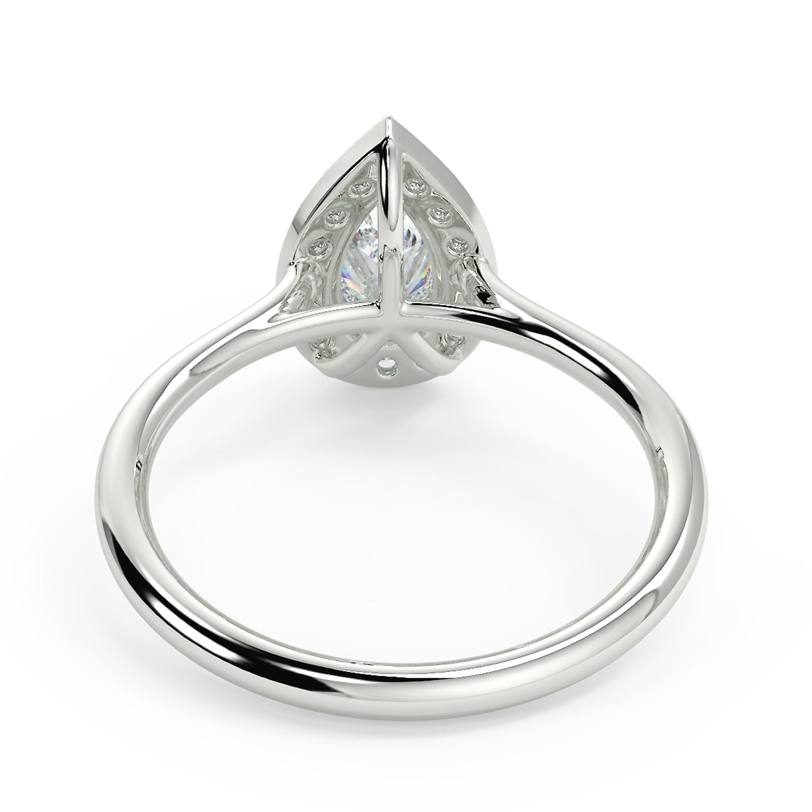 1–2 Carat Pear Cut Lab Grown Solitaire Diamond Halo Ring | Brilliant Teardrop Shape | IGI Certified | 18K White Gold
