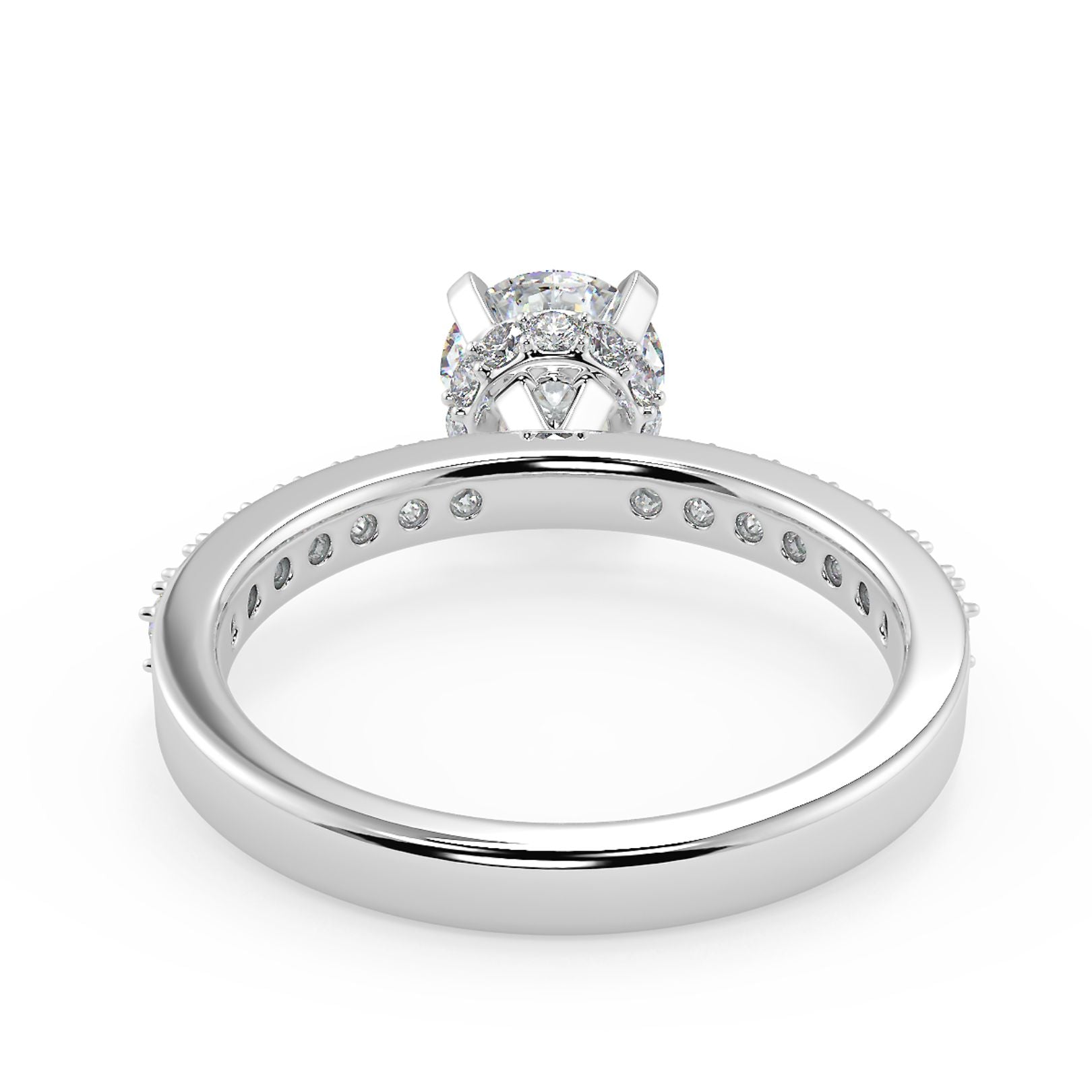 1–2 Carat Round Lab Grown Diamond Solitaire Ring | Pavé Band | IGI Certified | 18K White Gold