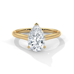 1–3 Carat Pear Lab Grown Diamond Solitaire Ring – Three-Prong Setting with Plain Band in 18K Gold