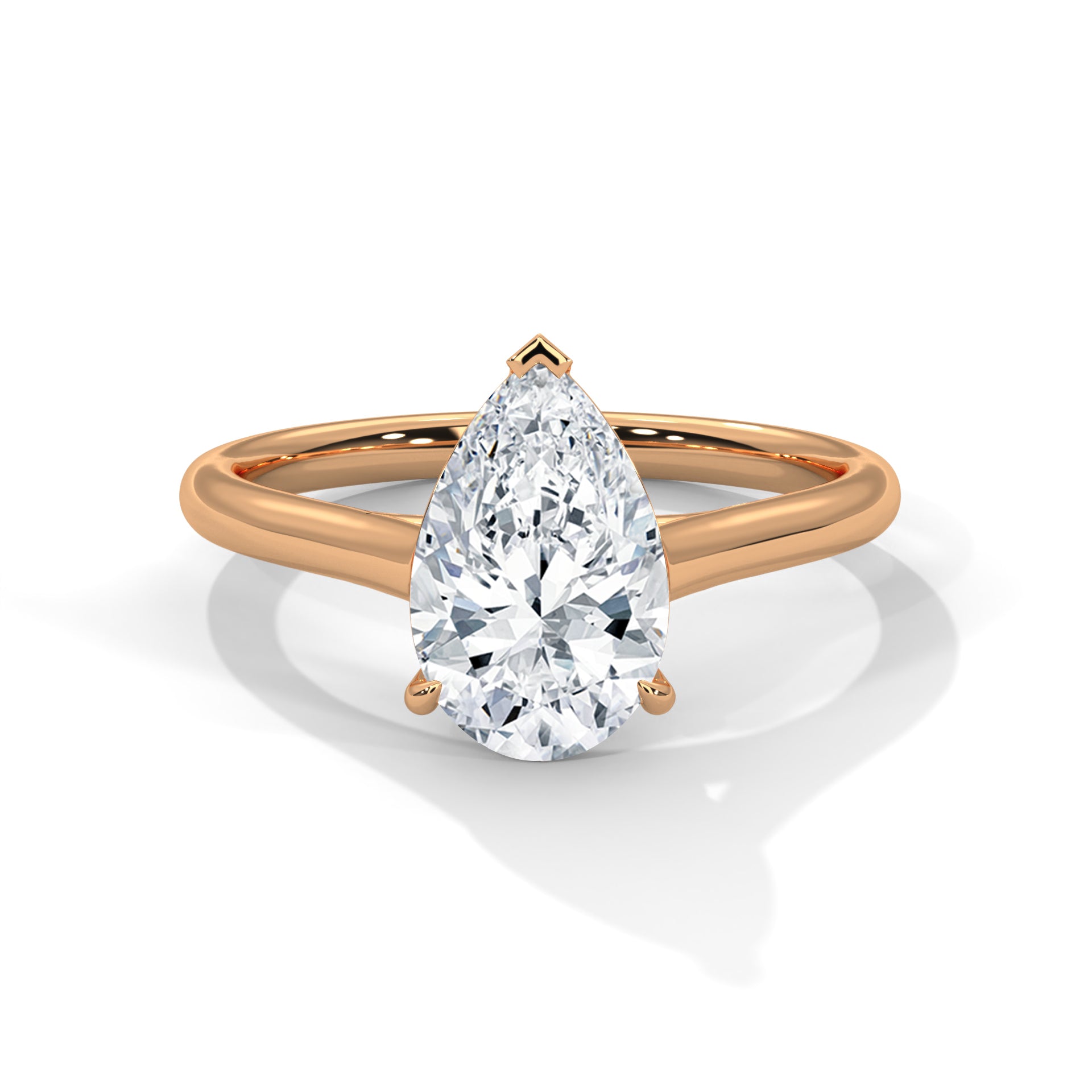 1–3 Carat Pear Lab Grown Diamond Solitaire Ring – Three-Prong Setting with Plain Band in 18K Gold