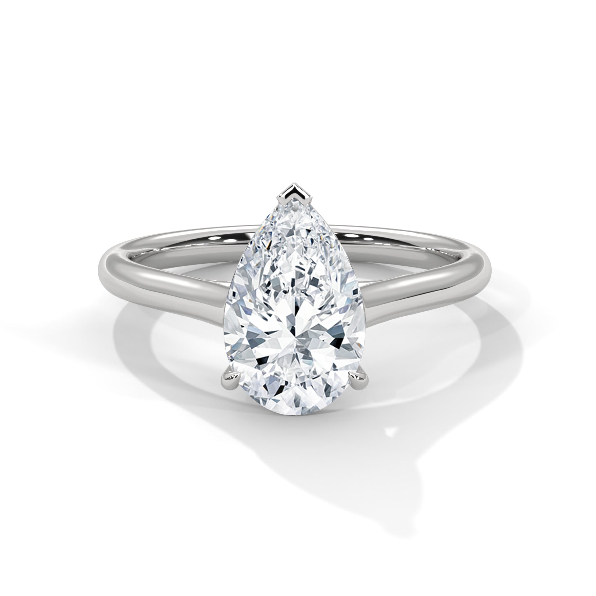 1–3 Carat Pear Lab Grown Diamond Solitaire Ring – Three-Prong Setting with Plain Band in 18K Gold