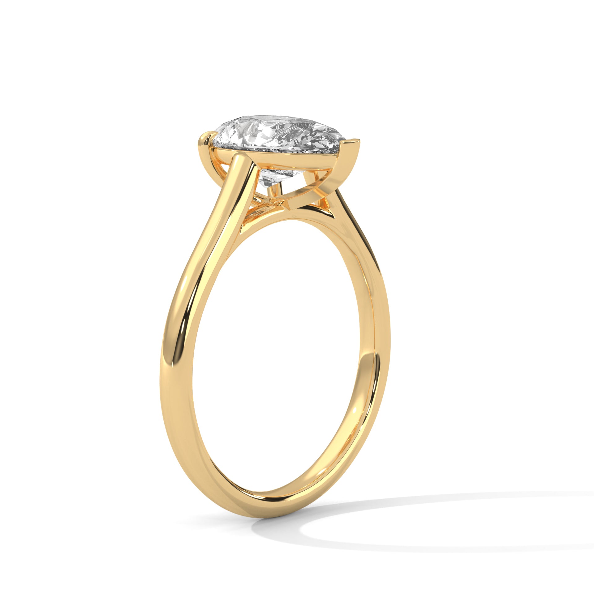 1–3 Carat Pear Lab Grown Diamond Solitaire Ring – Three-Prong Setting with Plain Band in 18K Gold