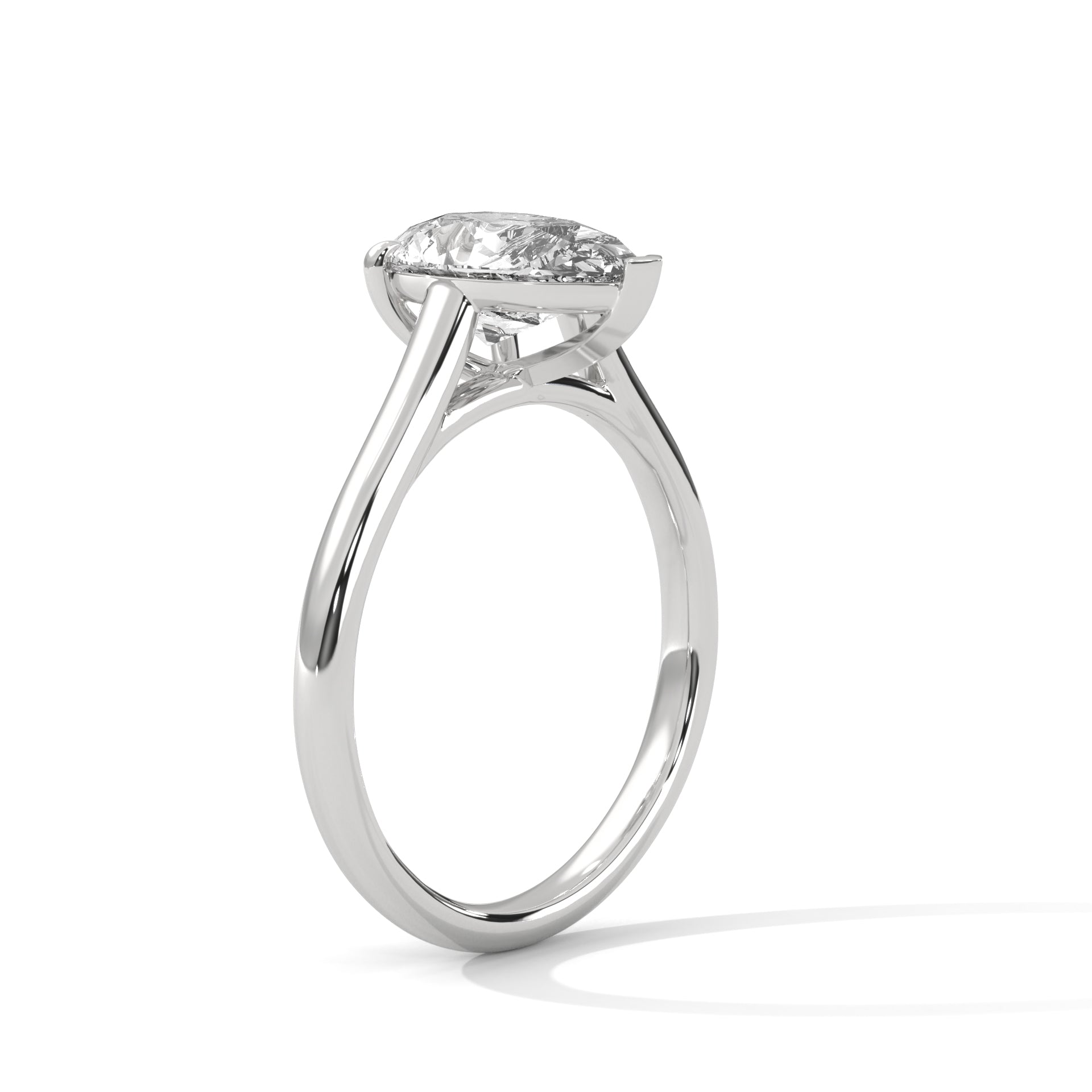 1–3 Carat Pear Lab Grown Diamond Solitaire Ring – Three-Prong Setting with Plain Band in 18K Gold