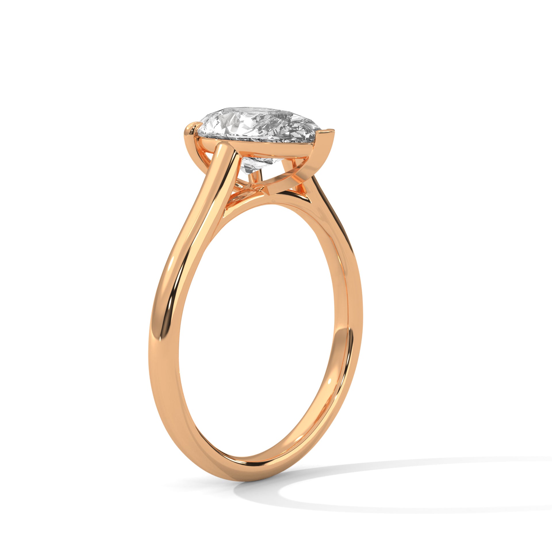 1–3 Carat Pear Lab Grown Diamond Solitaire Ring – Three-Prong Setting with Plain Band in 18K Gold