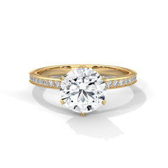 1–3 Carat Round Lab Grown Diamond Solitaire Ring – Pave Band, Six-Prong Setting in 18K Gold