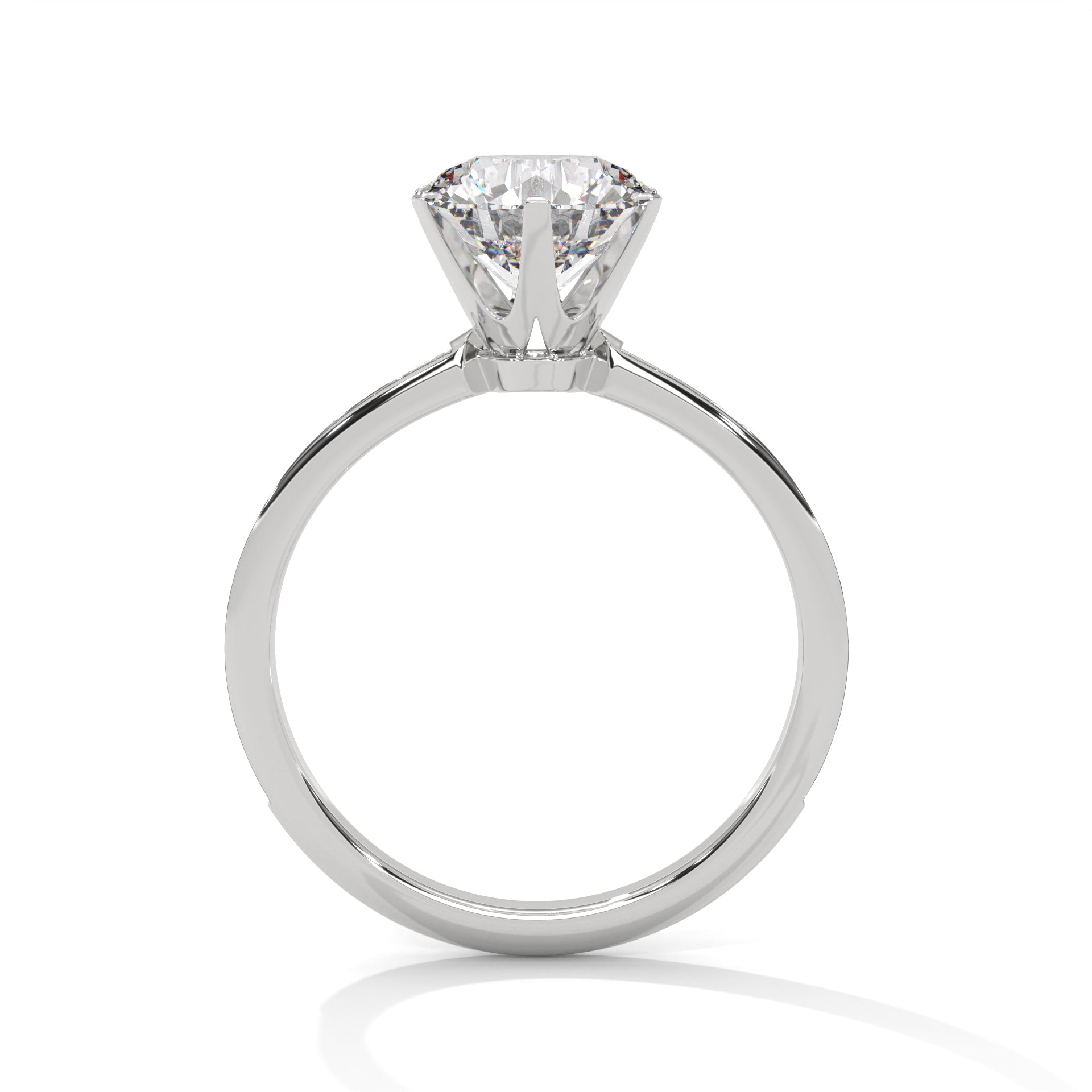 1–3 Carat Round Lab Grown Diamond Solitaire Ring – Pave Band, Six-Prong Setting in 18K Gold