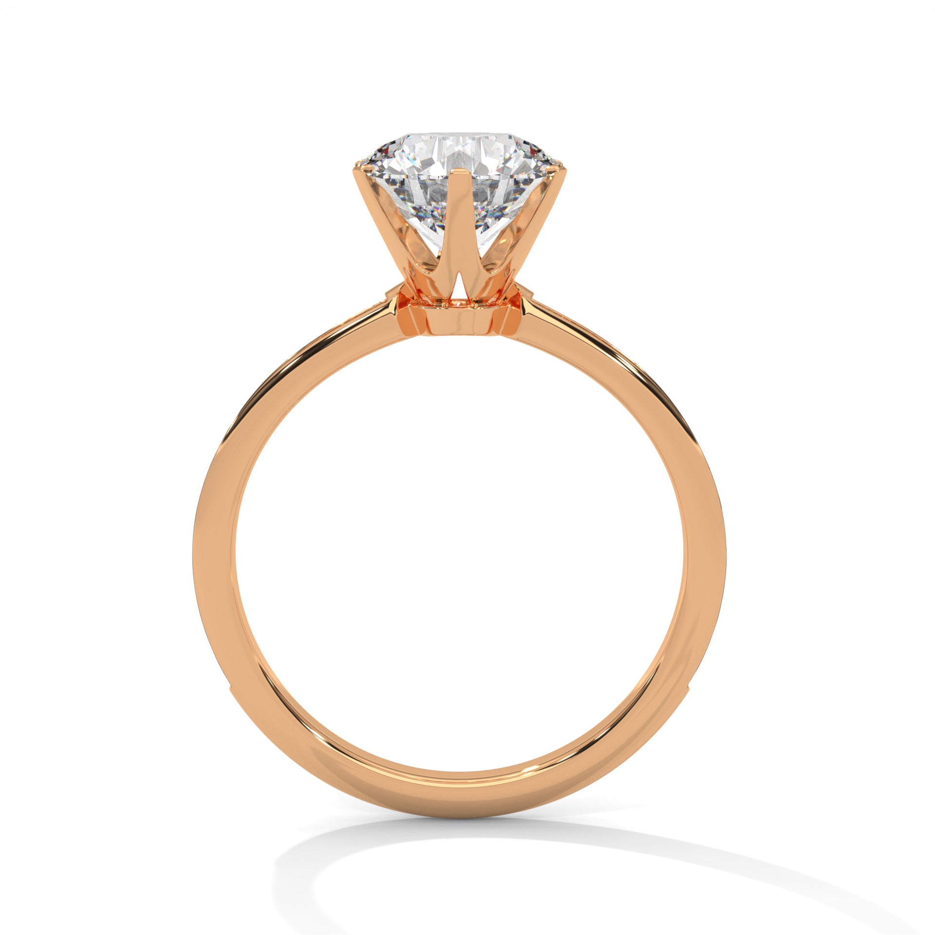 1–3 Carat Round Lab Grown Diamond Solitaire Ring – Pave Band, Six-Prong Setting in 18K Gold