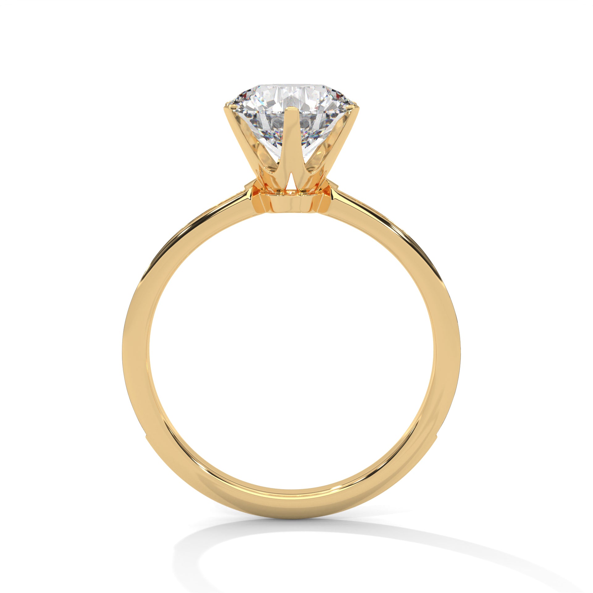 1–3 Carat Round Lab Grown Diamond Solitaire Ring – Pave Band, Six-Prong Setting in 18K Gold