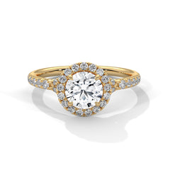 1–3 Carat Round Lab Grown Diamond Halo Engagement Ring – Pave Band in 18K Gold