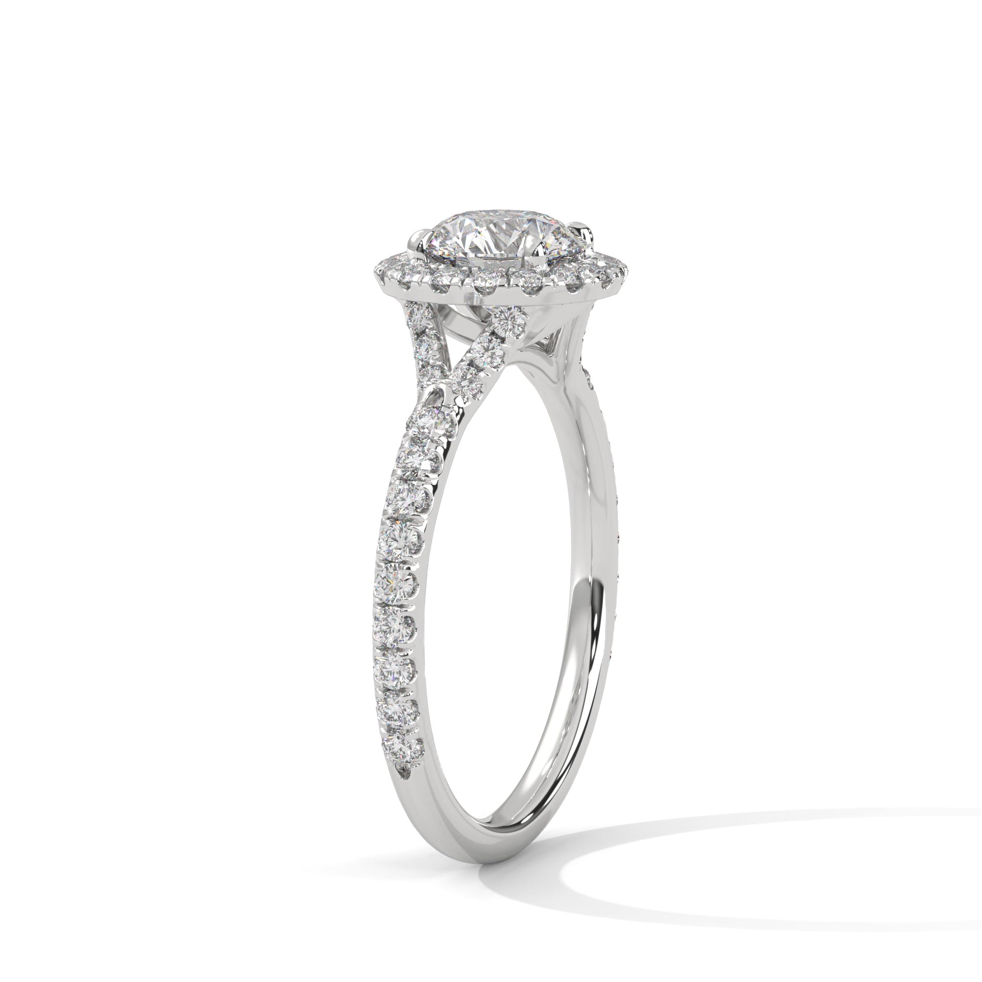 1–3 Carat Round Lab Grown Diamond Halo Engagement Ring – Pave Band in 18K Gold