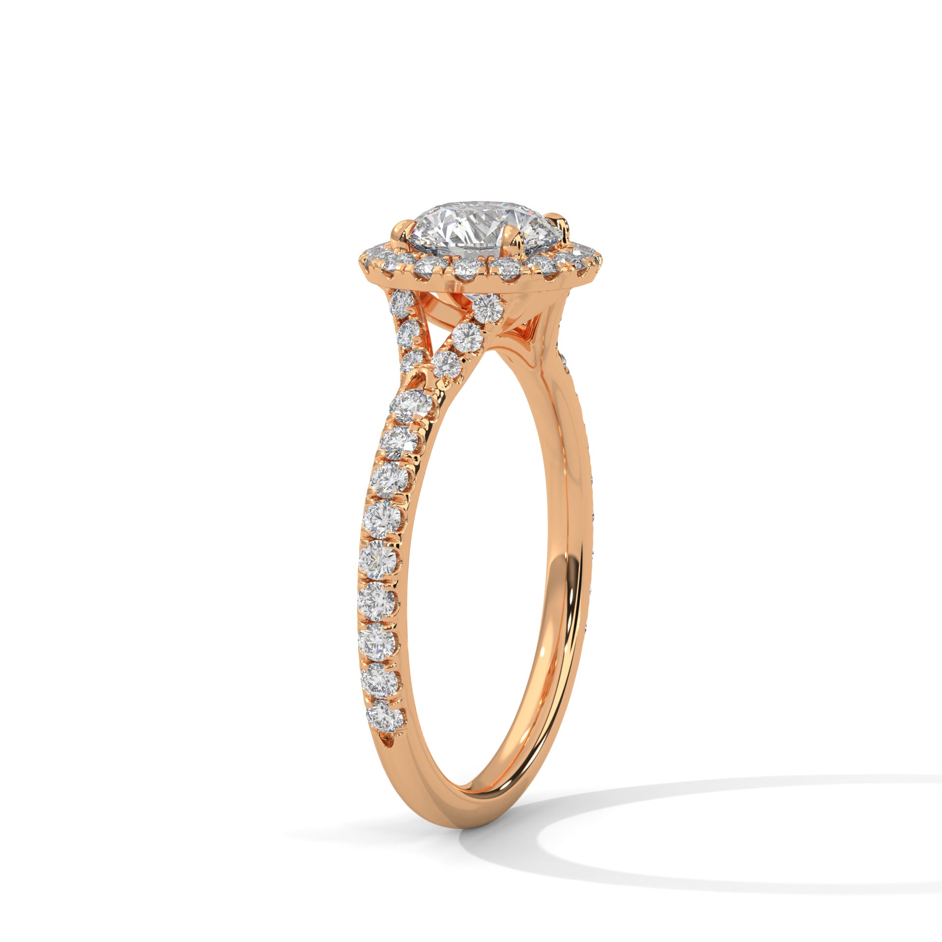 1–3 Carat Round Lab Grown Diamond Halo Engagement Ring – Pave Band in 18K Gold