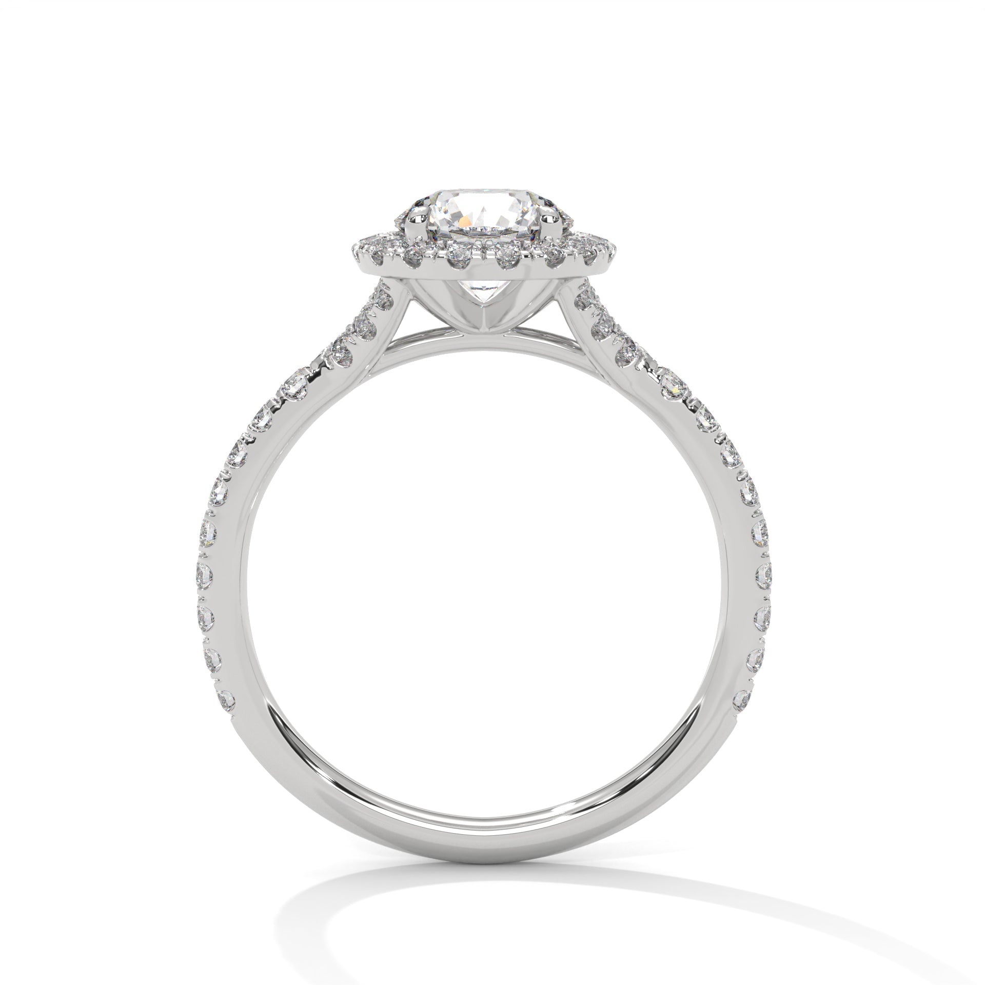 1–3 Carat Round Lab Grown Diamond Halo Engagement Ring – Pave Band in 18K Gold