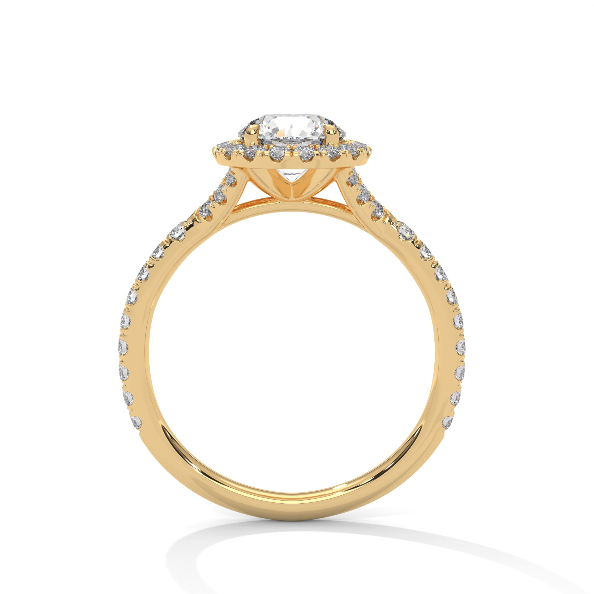 1–3 Carat Round Lab Grown Diamond Halo Engagement Ring – Pave Band in 18K Gold