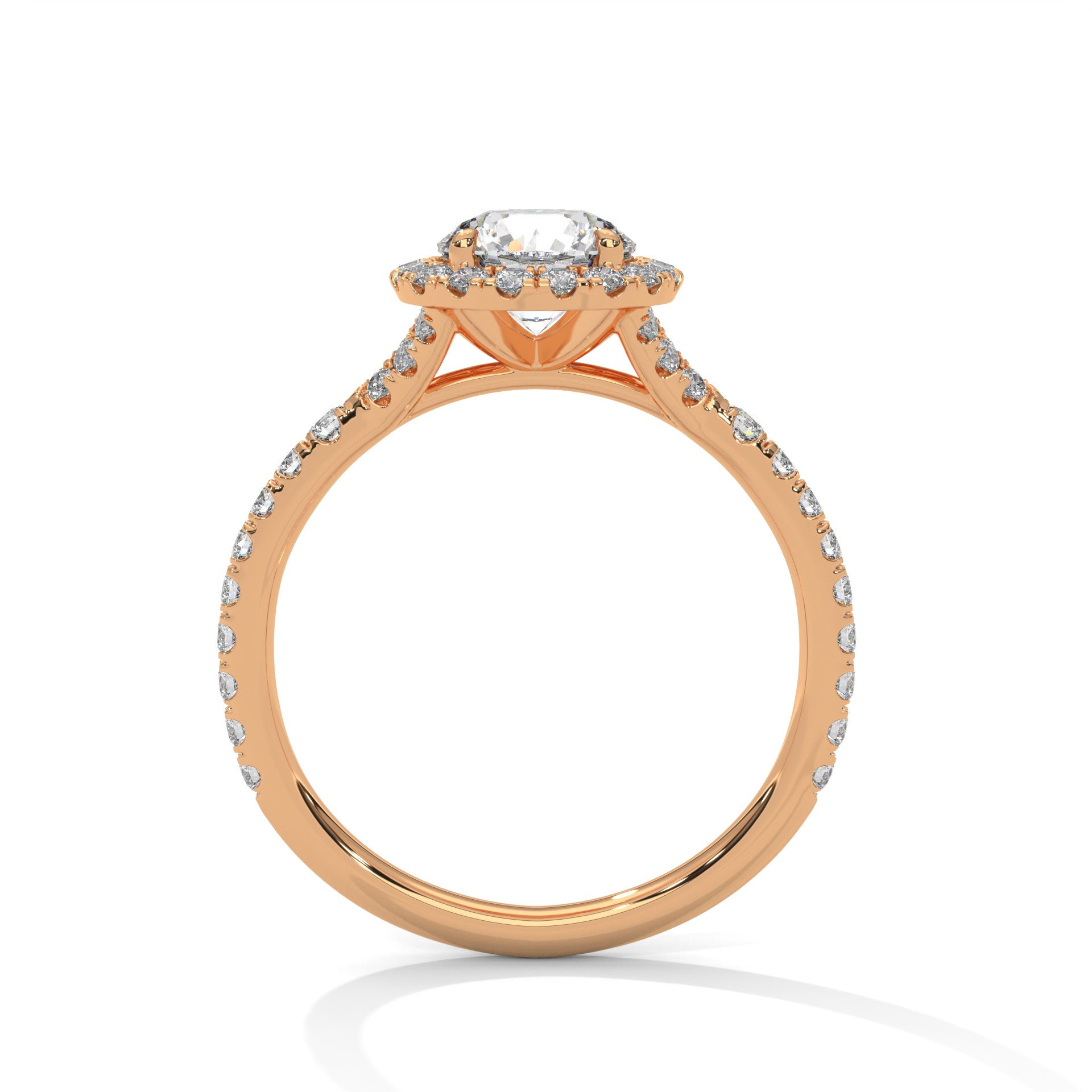 1–3 Carat Round Lab Grown Diamond Halo Engagement Ring – Pave Band in 18K Gold