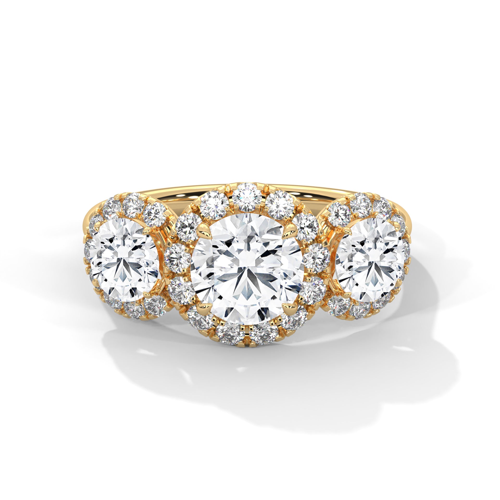 1–3 Carat Round Lab Grown Diamond Solitaire - Trilogy Halo Engagement Ring – Pave Halo Setting in 18K Gold