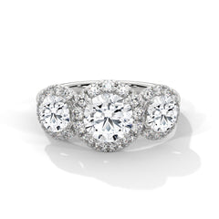 1–3 Carat Round Lab Grown Diamond Solitaire - Trilogy Halo Engagement Ring – Pave Halo Setting in 18K Gold