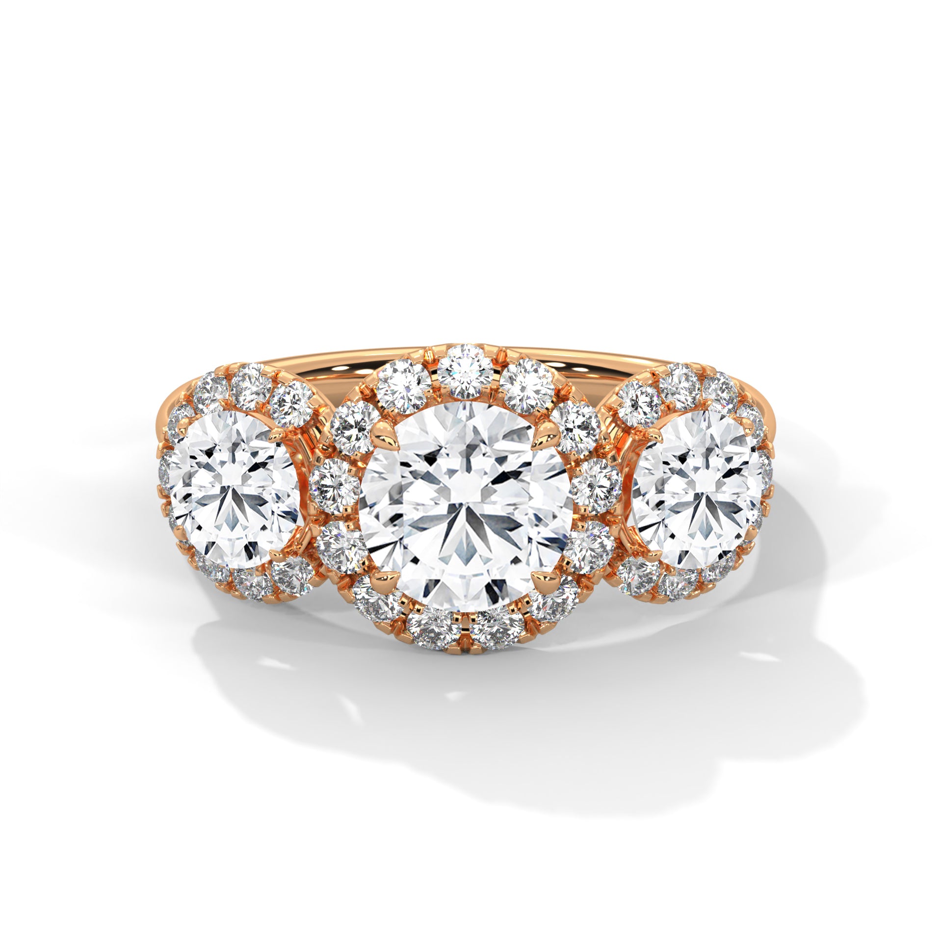1–3 Carat Round Lab Grown Diamond Solitaire - Trilogy Halo Engagement Ring – Pave Halo Setting in 18K Gold