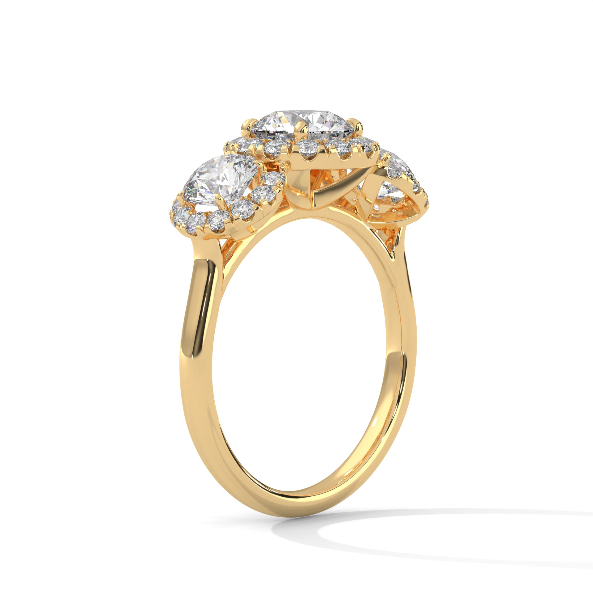 1–3 Carat Round Lab Grown Diamond Solitaire - Trilogy Halo Engagement Ring – Pave Halo Setting in 18K Gold