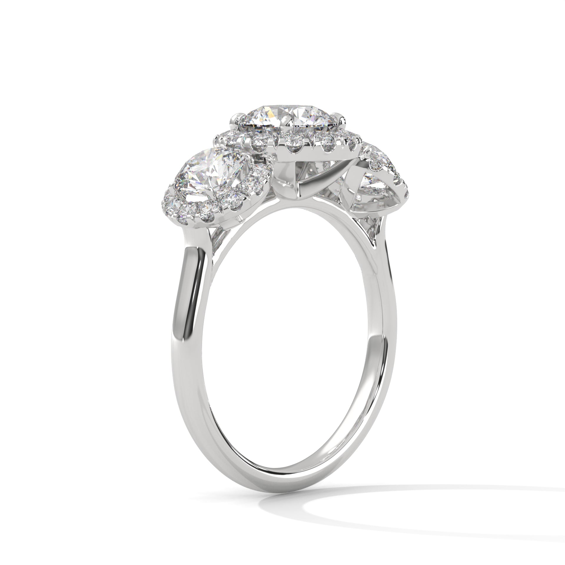 1–3 Carat Round Lab Grown Diamond Solitaire - Trilogy Halo Engagement Ring – Pave Halo Setting in 18K Gold