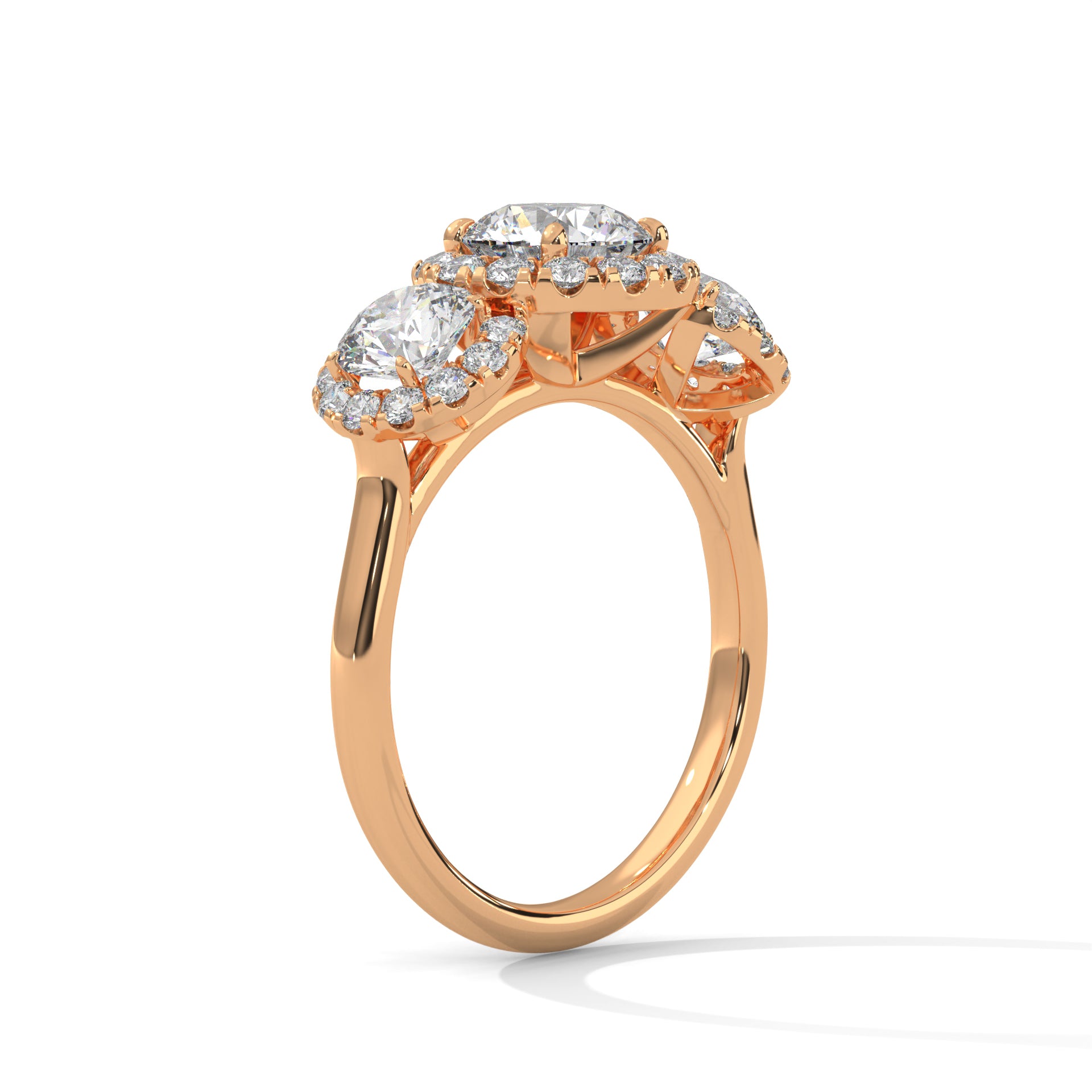 1–3 Carat Round Lab Grown Diamond Solitaire - Trilogy Halo Engagement Ring – Pave Halo Setting in 18K Gold