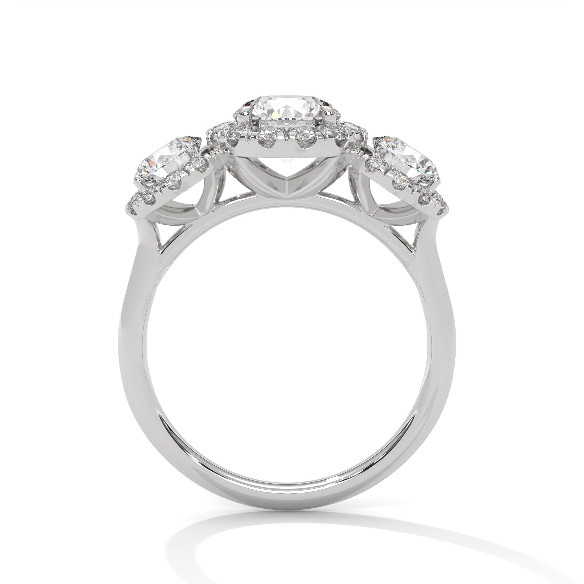 1–3 Carat Round Lab Grown Diamond Solitaire - Trilogy Halo Engagement Ring – Pave Halo Setting in 18K Gold