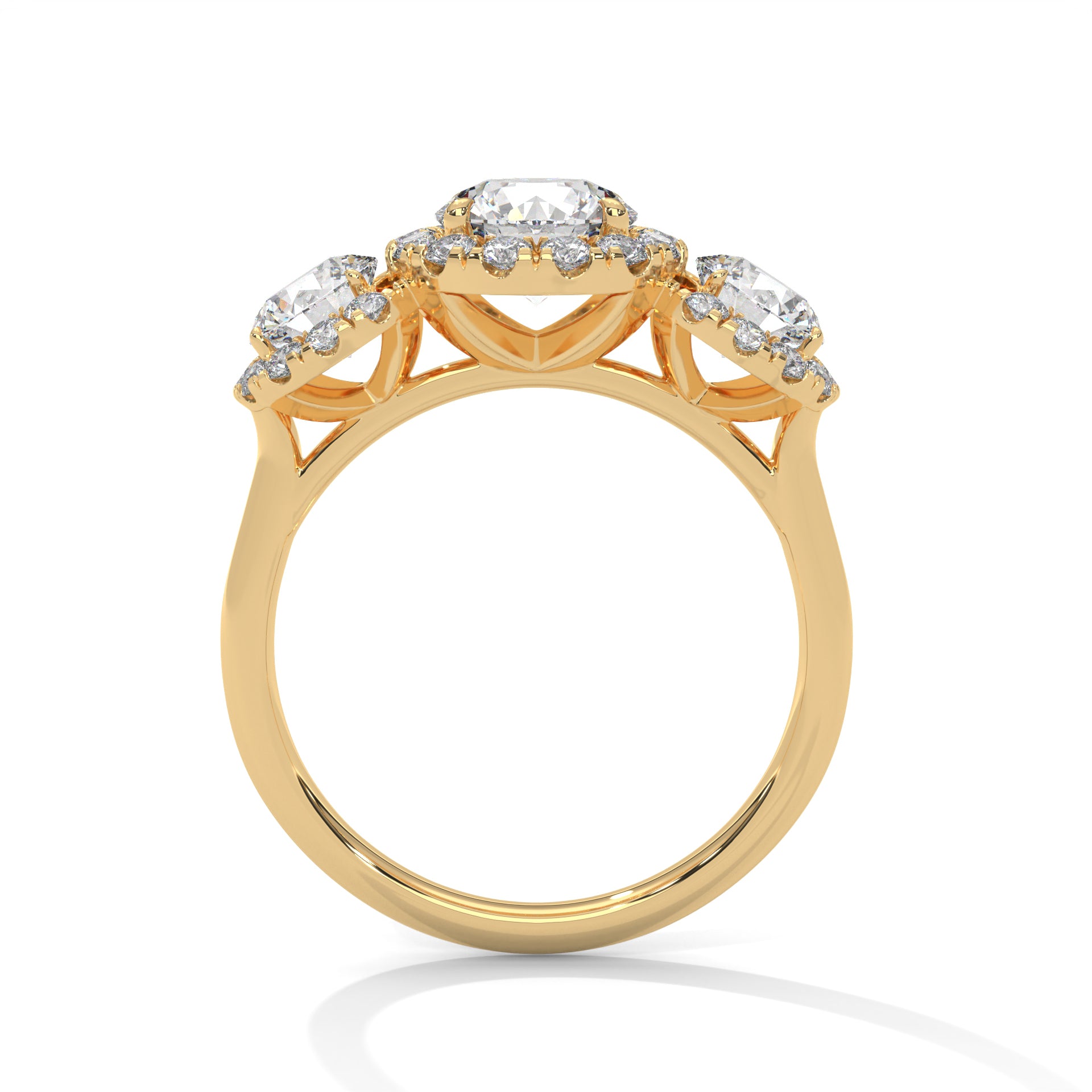 1–3 Carat Round Lab Grown Diamond Solitaire - Trilogy Halo Engagement Ring – Pave Halo Setting in 18K Gold