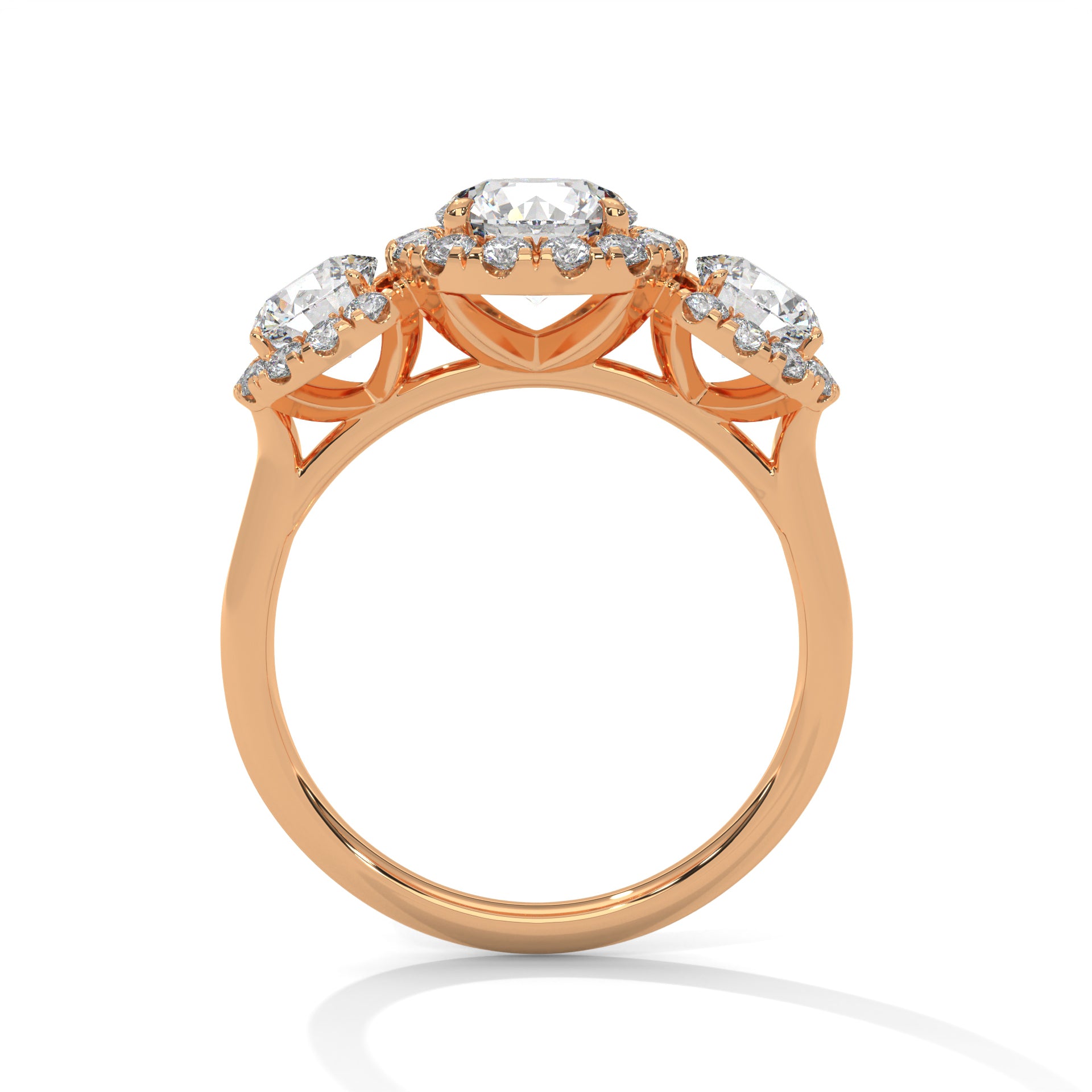 1–3 Carat Round Lab Grown Diamond Solitaire - Trilogy Halo Engagement Ring – Pave Halo Setting in 18K Gold