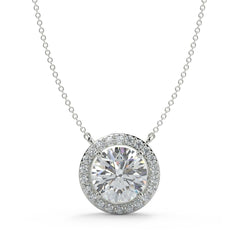 1-3 Carats Round Lab-Grown Solitaire Diamond Halo Pendant