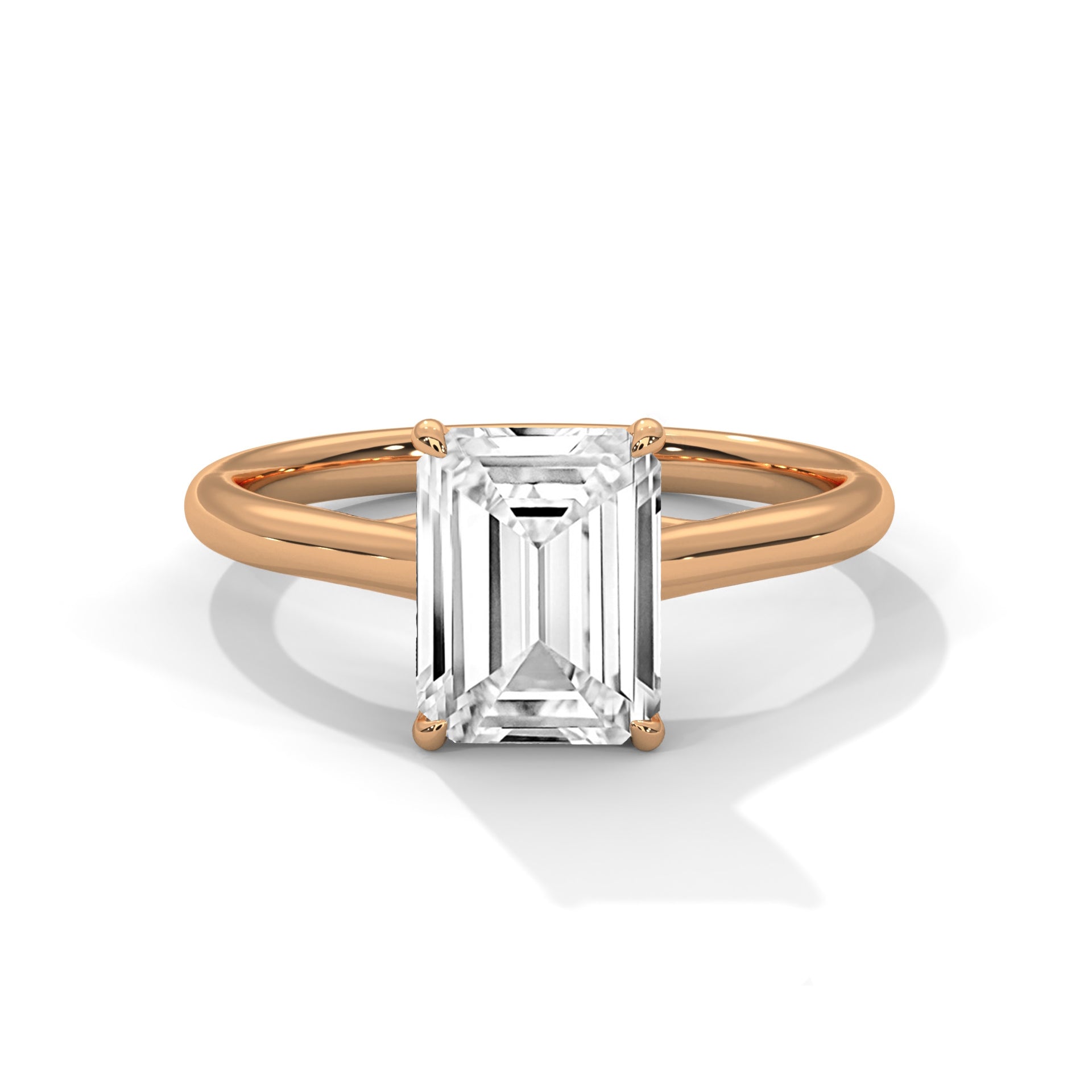 1–3 Carat Emerald Lab Grown Diamond Solitaire Ring – Cathedral Four-Prong Setting in 18K Gold