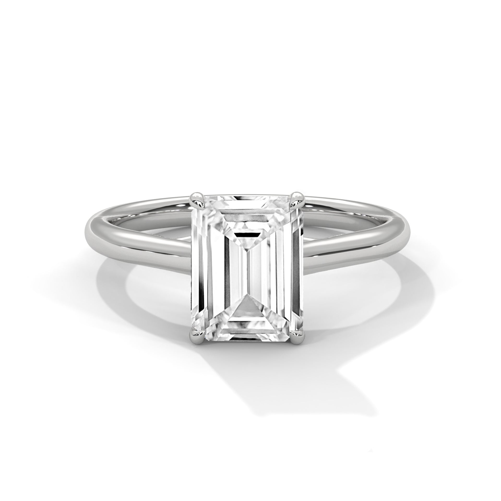 1–3 Carat Emerald Lab Grown Diamond Solitaire Ring – Cathedral Four-Prong Setting in 18K Gold