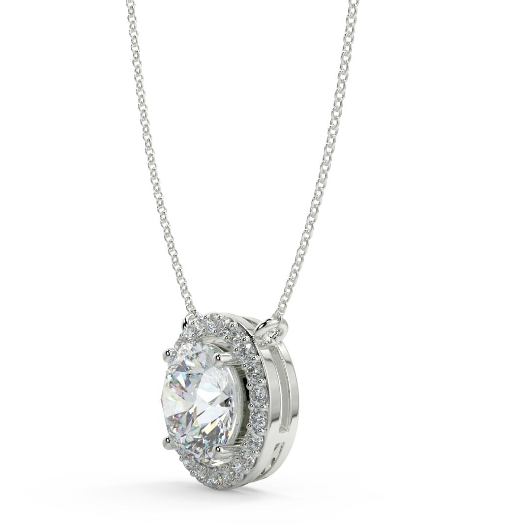 1-3 Carats Round Lab-Grown Solitaire Diamond Halo Pendant