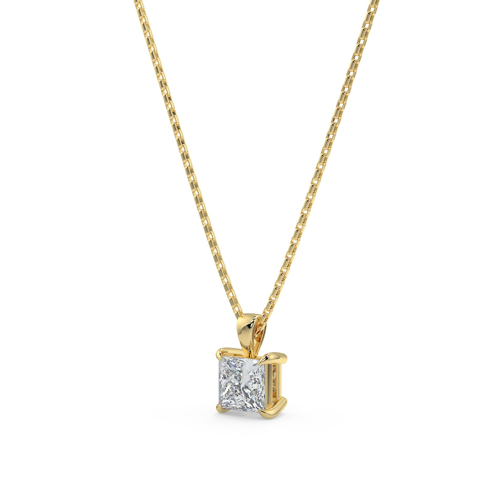 Princess Cut Lab-Grown Diamond Solitaire Pendant Necklace with Chain | 18K Gold | 0.50–3 Carats
