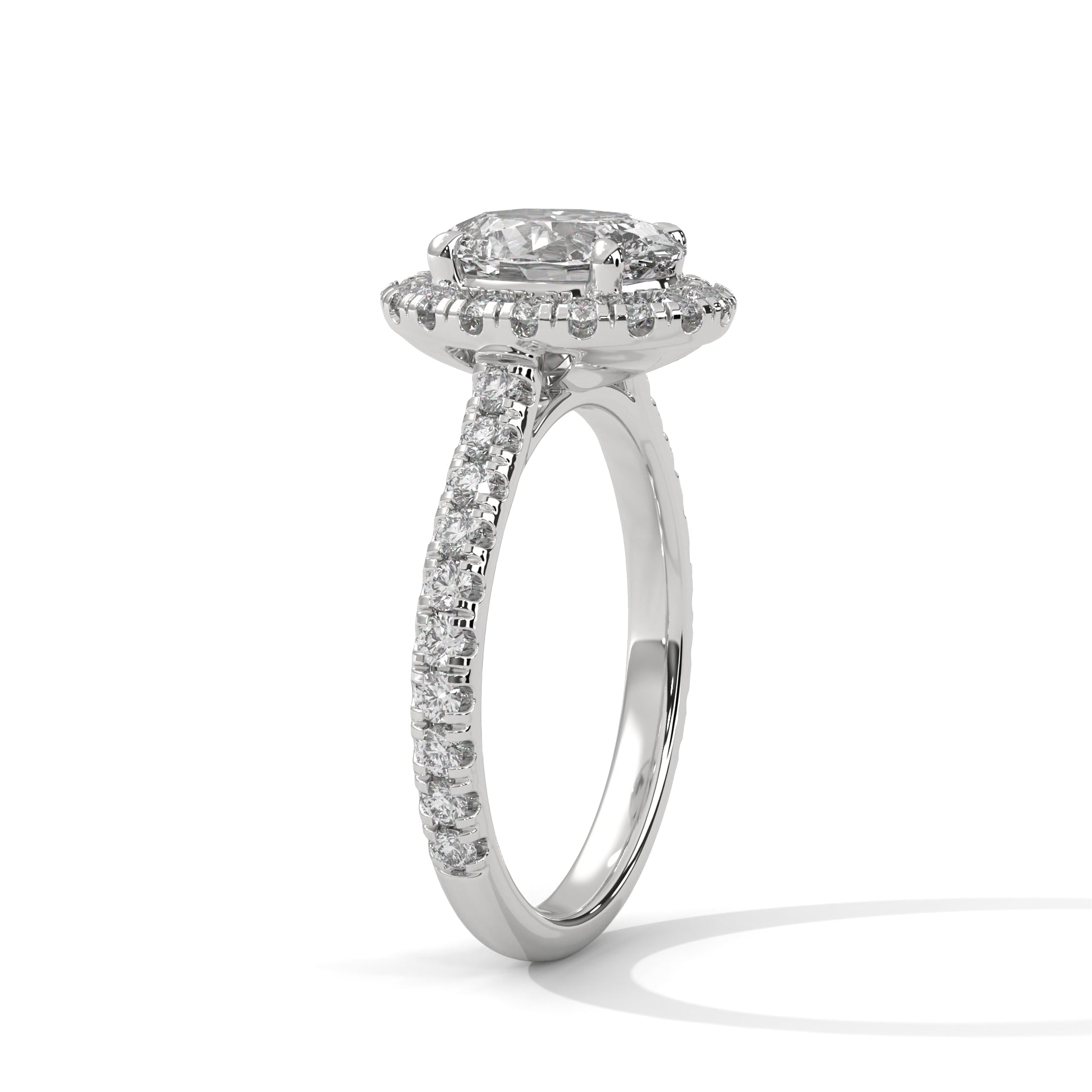 1–3 Carat Oval Lab Grown Diamond Solitaire Halo Engagement Ring – Pavé Band, 18K Gold