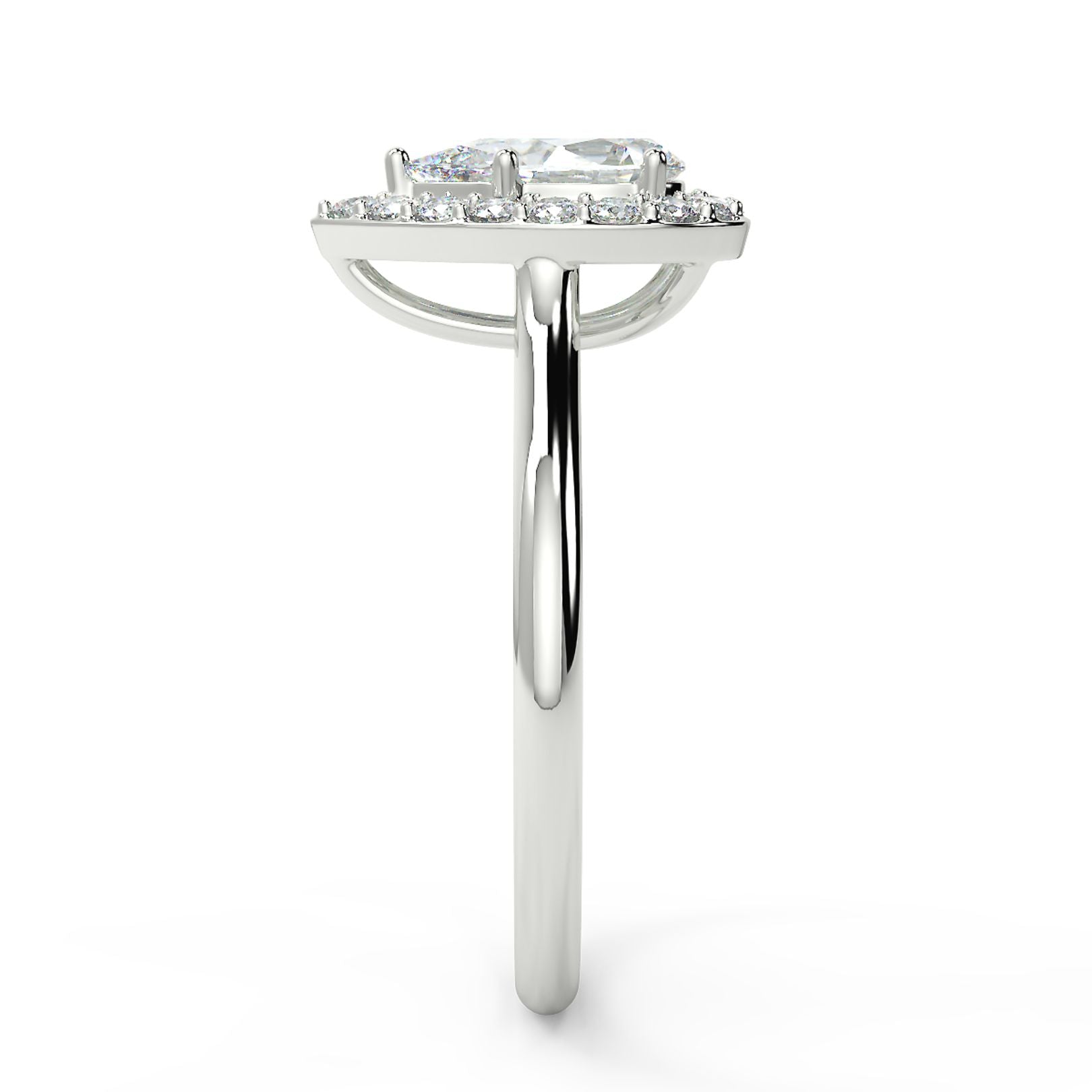 1–2 Carat Pear Cut Lab Grown Solitaire Diamond Halo Ring | Brilliant Teardrop Shape | IGI Certified | 18K White Gold